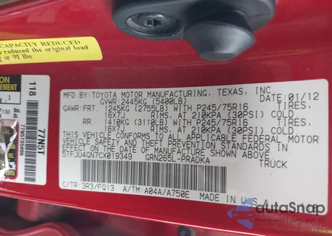 2012 Toyota Tacoma Prerunner V6 из США, поврежденный, VIN 5TFJU4GN7CX019349